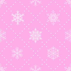 Seamless pattern of snowflakes, white on pink