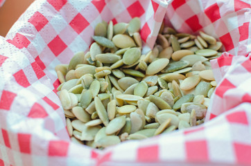 peeled pumpkin seeds in cloth