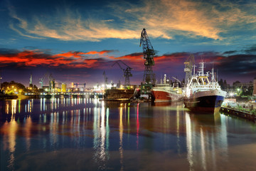 Fototapeta na wymiar View of the quay shipyard of Gdansk, Poland.