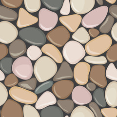 Stone seamless background texture. Pebbles seamless pattern. Colorful seaside wet pebble vector illustration. Spa stones flat design.