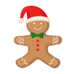 Gingerbread man is decorated colored icing isolated on white background. Cute vector card illustration with Gingerbread man for christmas, winter holiday, cooking, new year's eve, food, silvester. - 91152340