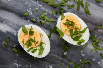 Boiled eggs on marble table