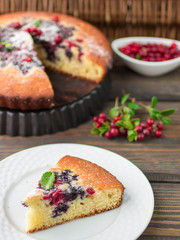 Sponge cake with berries - cranberries and blueberries. Rustic s