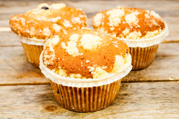 muffins on a wooden table