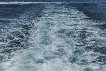 Waves and foam from a ship in the Sea of Marmara