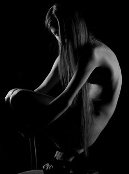 Classic black and white nude woman