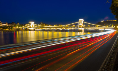 Famous Budapest chain bridge at night