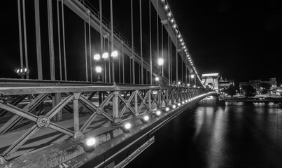 Budapest bridge at night b&w