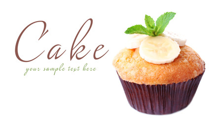 Tasty banana muffin isolated on white