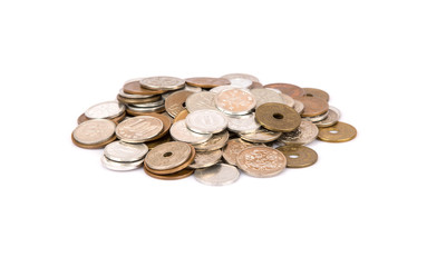 Japanese Yen coins over white background
