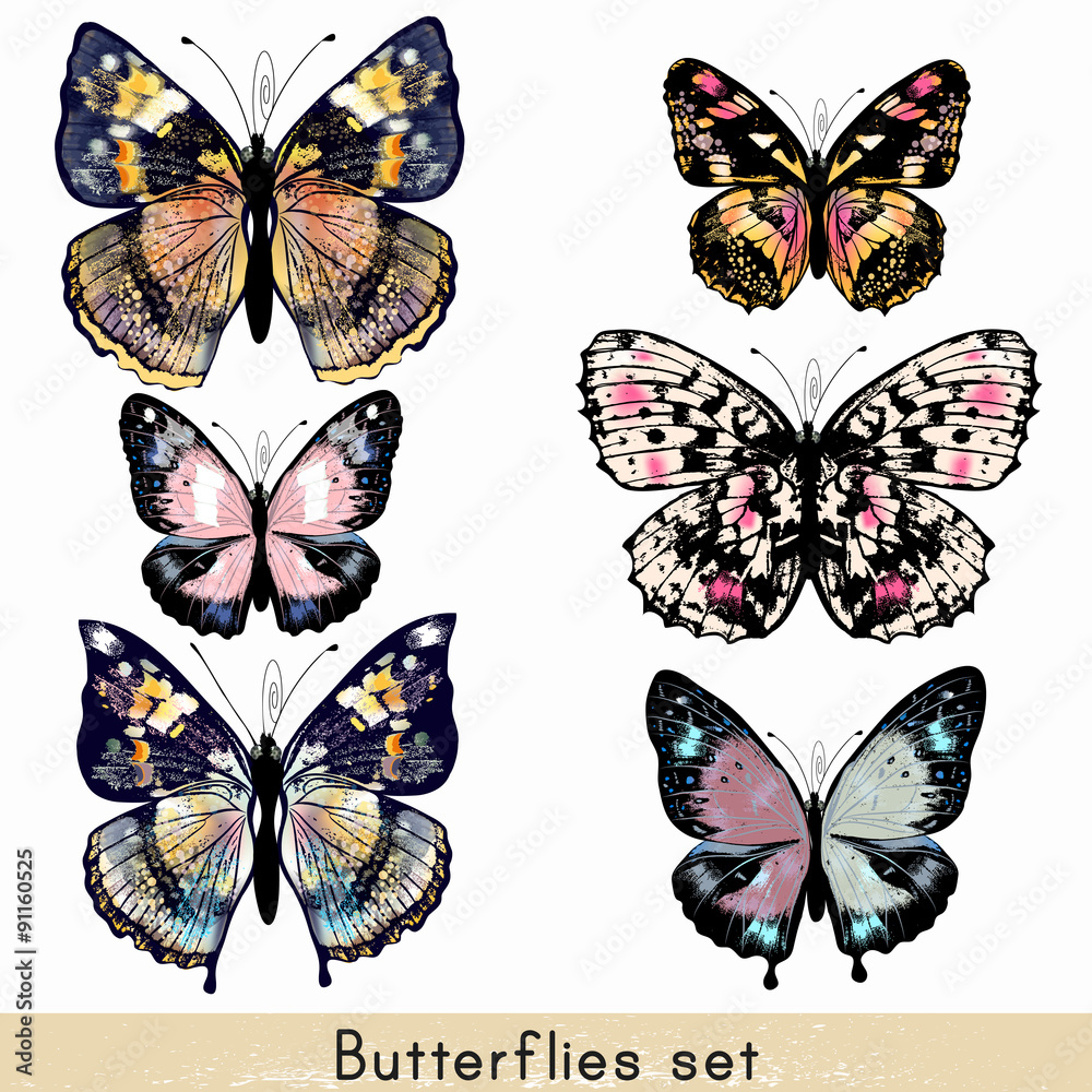 Aufkleber set of vector realistic colorful butterflies for design