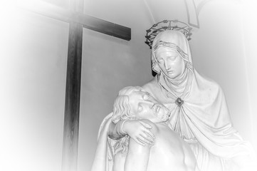 Artistic black and white edit of Pieta statue - Virgin mary hold