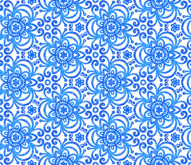 Blue abstract flowers seamless pattern