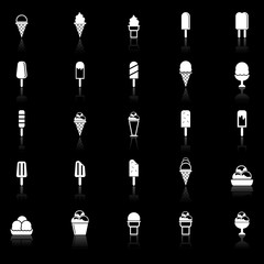 Fitness icons with reflect on black background