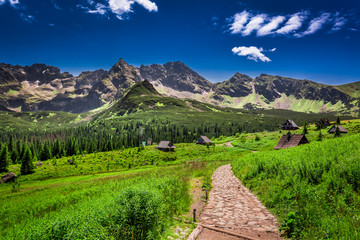Obraz premium Szlak górski prowadzący do małej wioski