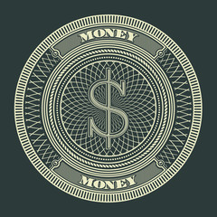 Money Decorative Circle Sign Symbol Vector Illustration. Suitable for graphic element, apparel, and other design needs. Non-Layered