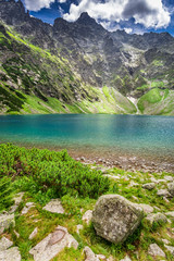 Wonderful lake in the Tatra Mountains at sunrise