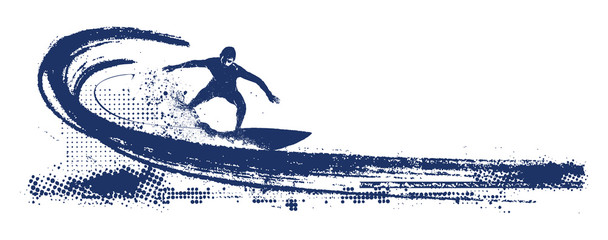 Fototapeta grunge surf scene with pipeline wave and rider obraz