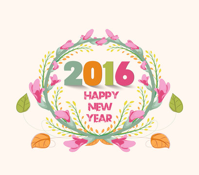 Happy new year 2016. Watercolor purple flowers frame
