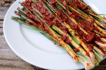Green onion kimchi korean food