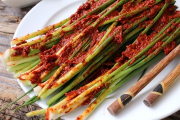 Green onion kimchi korean food