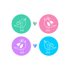 Fototapeta premium Colorful Lovebirds Icon Set - Minimalist Circular Heart and Bird Designs for Nature and Romantic Themes