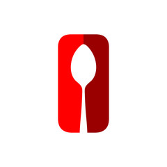 Minimalist Red Spoon Icon - Modern Kitchen Utensil Design for Culinary, Restaurant or Food Branding