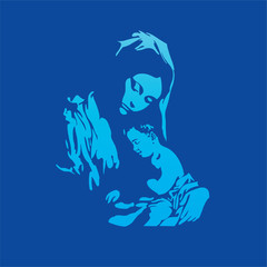 Mother Mary with Jesus Christ in blue