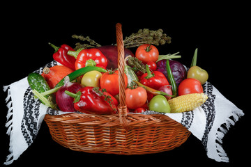 Autumn vegetables in basket 