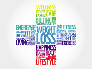Weight Loss word cloud, health cross concept