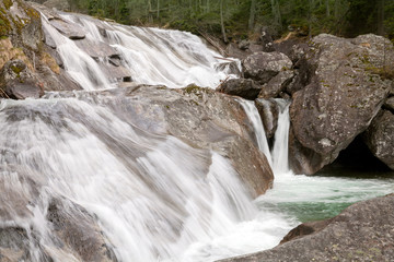 the flow of a waterfall on the rocks