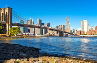 Obraz premium USA, Nowy Jork, widok na Manhattan i Brooklyn Bridge
