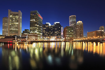 Naklejka na ściany i meble Boston skyline at night, USA