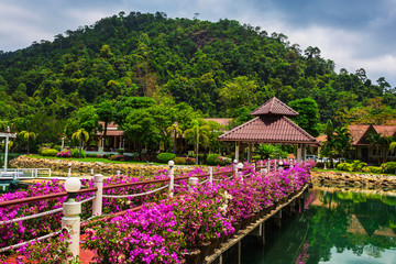 Fototapeta na wymiar Klong Prao Resort. Cottages on the Bay in a tropical garden