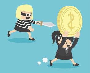 Illustration Business Woman Cartoons concepts  Thief stealing