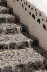 Beautiful old stone unique steps in Oia, Santorini, Greece.
