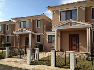 A row of modern townhouses