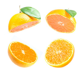Collection perfect orange slices isolated on white background