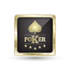 Golden poker icon with card symbol, vector illustration