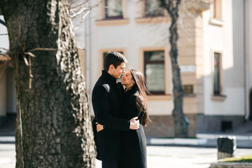 couple on background of the city