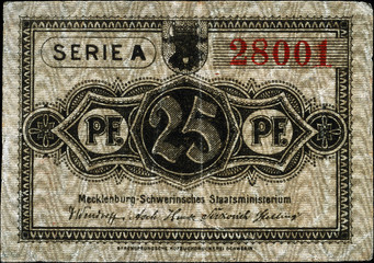 Historische Banknote, Notgeld, 1. Juli 1921, Fünfundzwanzig Pfennig, Deutschland