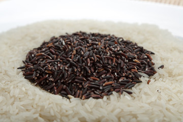 Mixture of dark brown and white rice