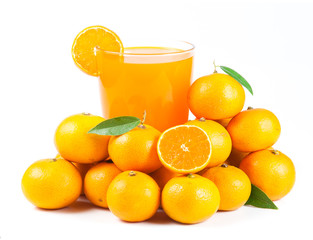 orange juice and slice isolated on white
