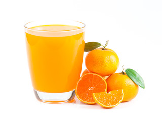 orange juice and slice isolated on white