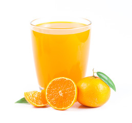 orange juice and slice isolated on white