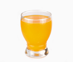 Glass of fresh orange juice on white background