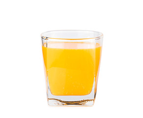 Glass of fresh orange juice on white background