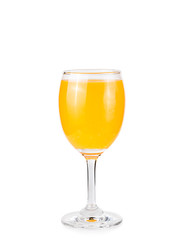 Glass of fresh orange juice on white background