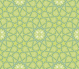 Arabesque Star Ornament Green Background, Vector Illustration