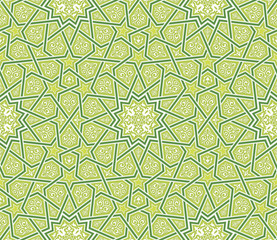 Arabesque Star Ornament Green Background, Vector Illustration